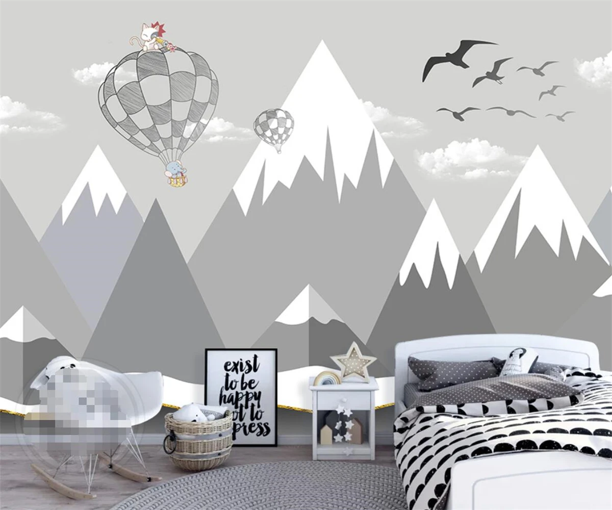 Custom wallpaper Nordic modern personality geometric hot air balloon children's room mural TV background wall 3d wallpaper
