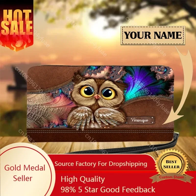 

Night Owl 3D Print Money Bag donna PU Leather Wristlet Clutch Cute Purse portafoglio personalizzato porta carte Design Luxury Ca