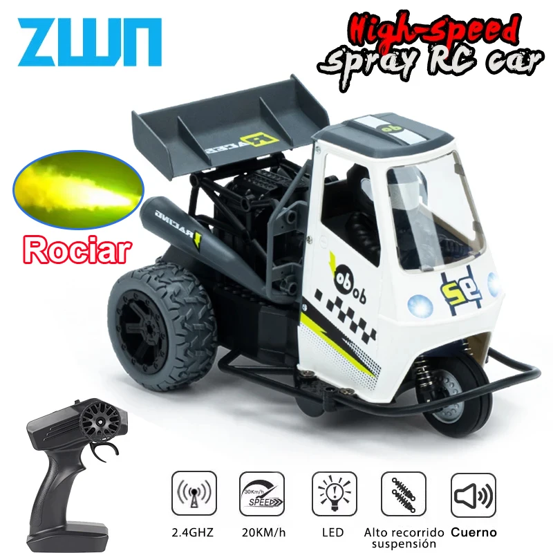 ZWN S810 motocicleta RC de tres ruedas con pulverizador ligero 2,4G Control remoto motocicleta eléctrica de emulación de alta velocidad juguetes para niños