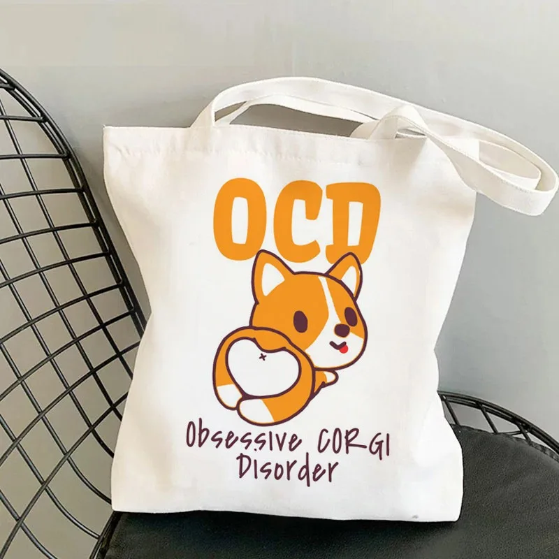 Corgi Dog Print Print Canvas Tote Bag Stylish Reusable Grocery Shopping Bag Eco Friendly Casual Shoulder Bag for Women