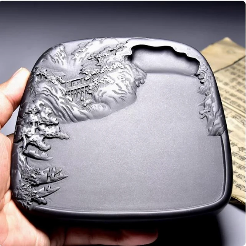 natural-raw-stones-black-dragon-tail-inkstone-ink-grinding-stone-she-inkstone-calligraphy-painting-sumi-e-tool