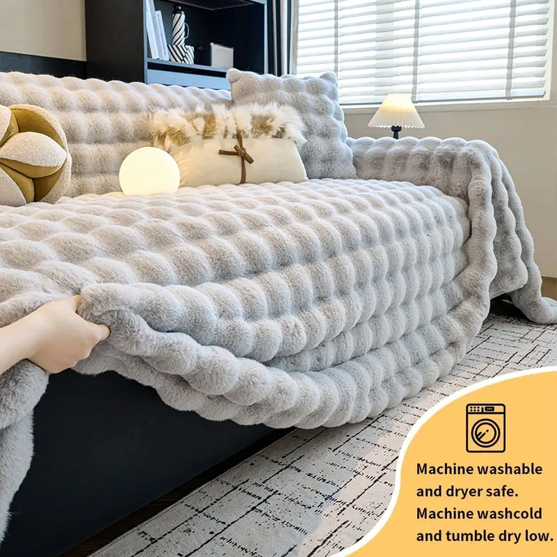 1PC-Plush sofa towel sofa cover integrated winter plush thick anti slip all inclusive universal sofa towel