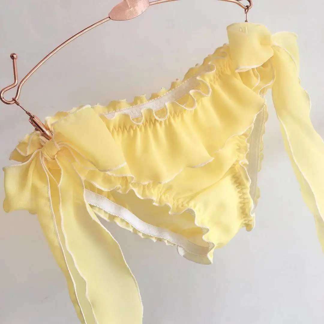 

Нижнее белье для девочек в стиле японской Лолиты, сексуальный двусторонний галстук-бабочка, регулируемый женский шифоновый край ушей, нижнее белье с низкой талией, хлопок