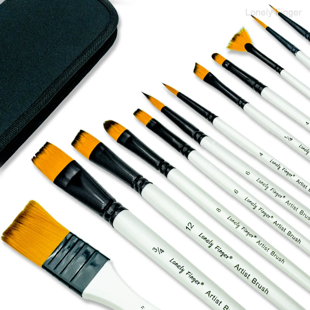 

Набор кистей для рисования из 12 шт. в сумке, кисти для акриловой краски, профессиональная серия художника с плоской подошвой, филиграт, веер, круглый, угол для масла,