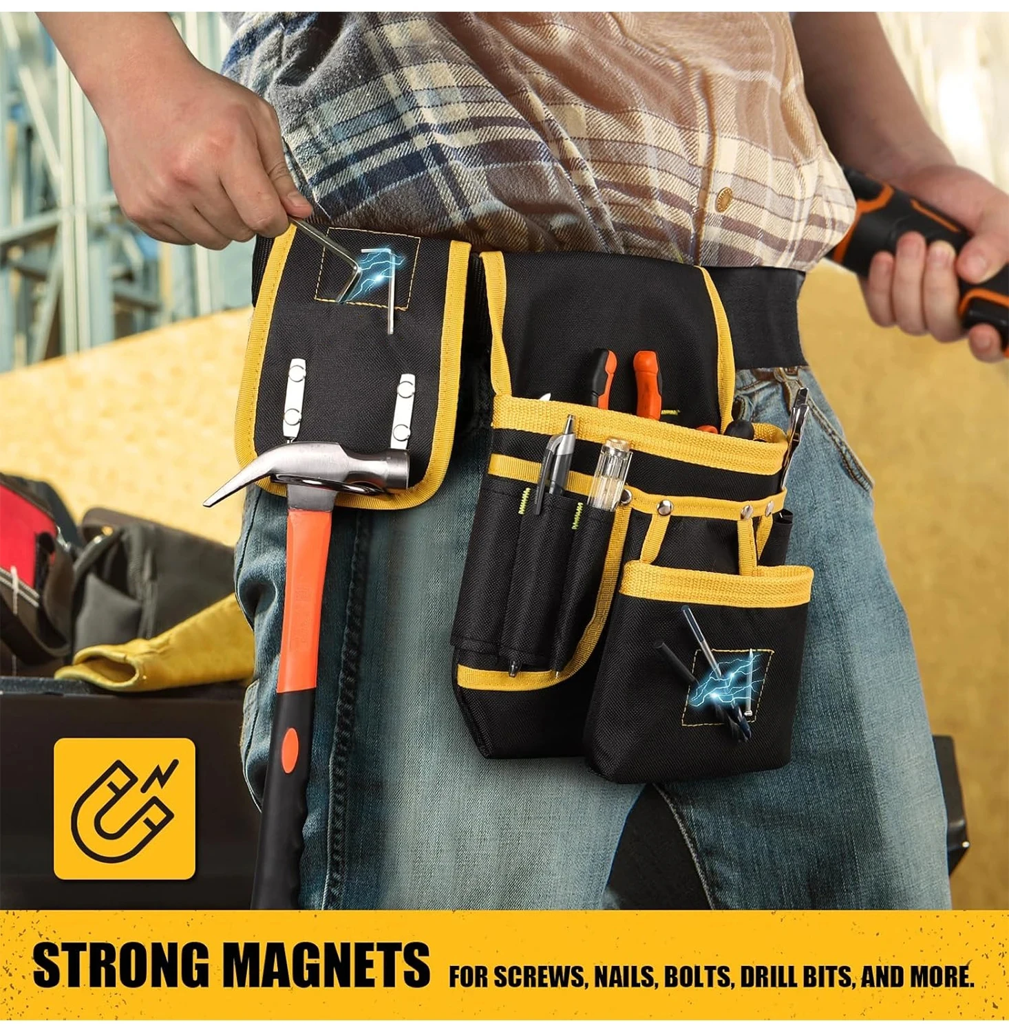 Sac de ceinture porte-outils, ceinture utilitaire avec poches réglables, sacoche de travail détachable, tablier de travail robuste, pochette polyvalente