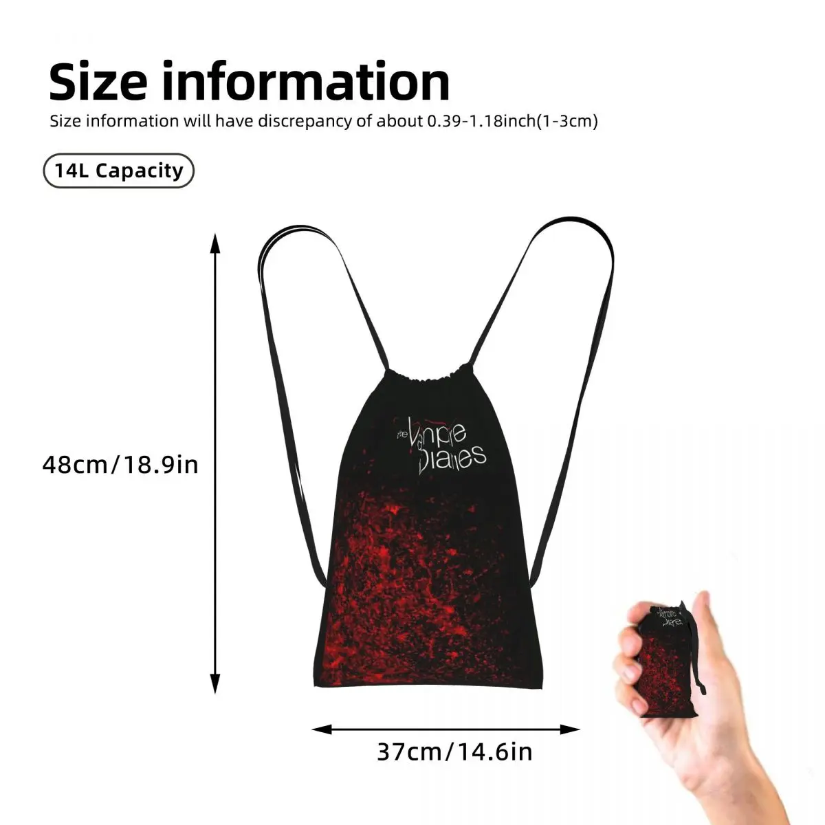 The Vampire Diaries Damon Salvatore Drawstring Backpack hiking cycling Bag Lightweight Foldable Storage Drawstring Bag Men Women