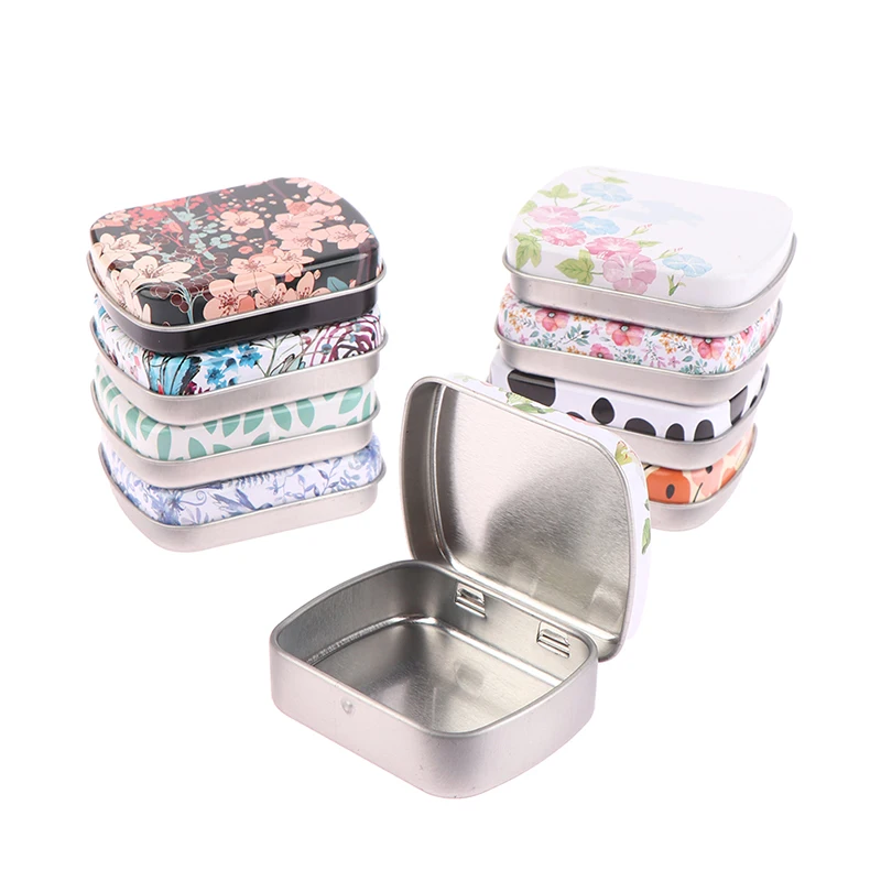 Portable Mini Metal Hinged Tin Box with Lid Rectangular Container Small Storage Kit Candy Pill Cases forHome Organizer