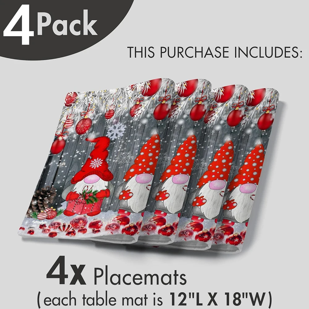 

4pcs Christmas Gnomes Placemats Table Decor Linen placemat New Year home party decoration