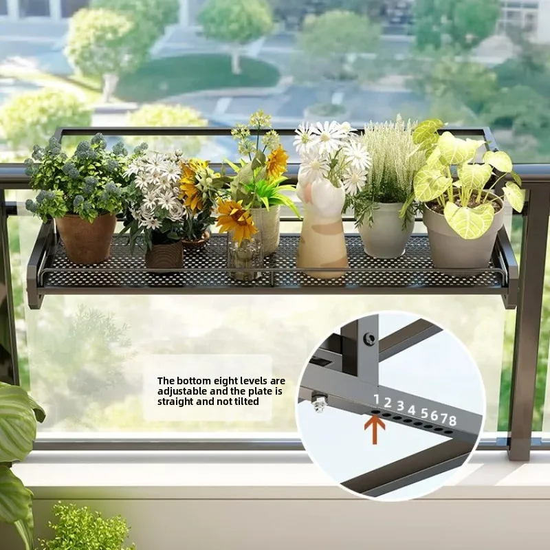 Iron Window Sill Hanging Plant Stand Balcony Succulent Storage Basket Railing Mounted Flower Pot Tray Outdoor Decor Bonsai Rack