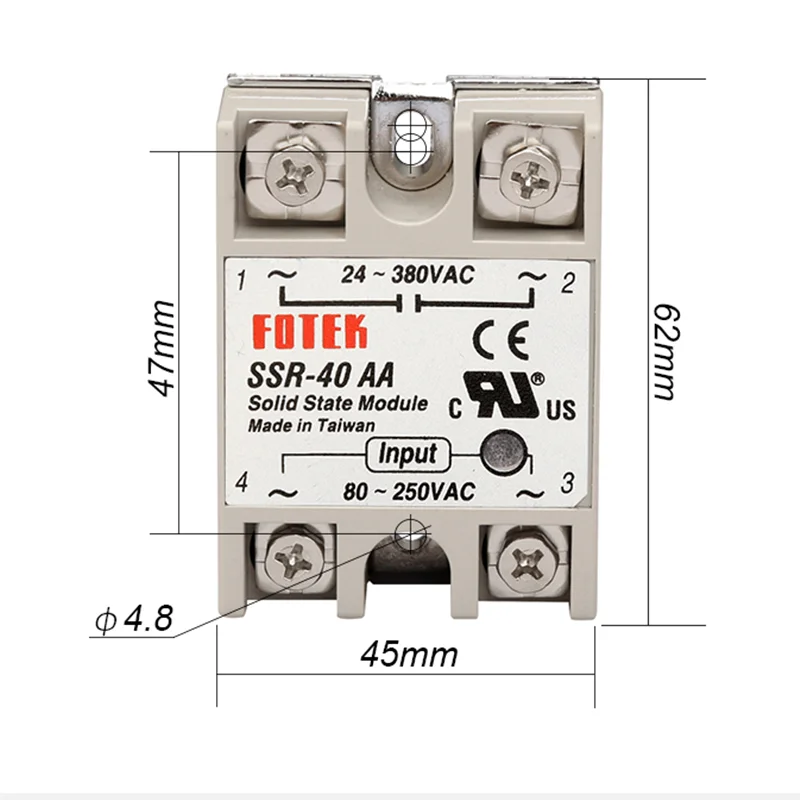 Ssr-10aa 25aa 40aa AC Control AC SSR White Case Single Phase Solid State Relay