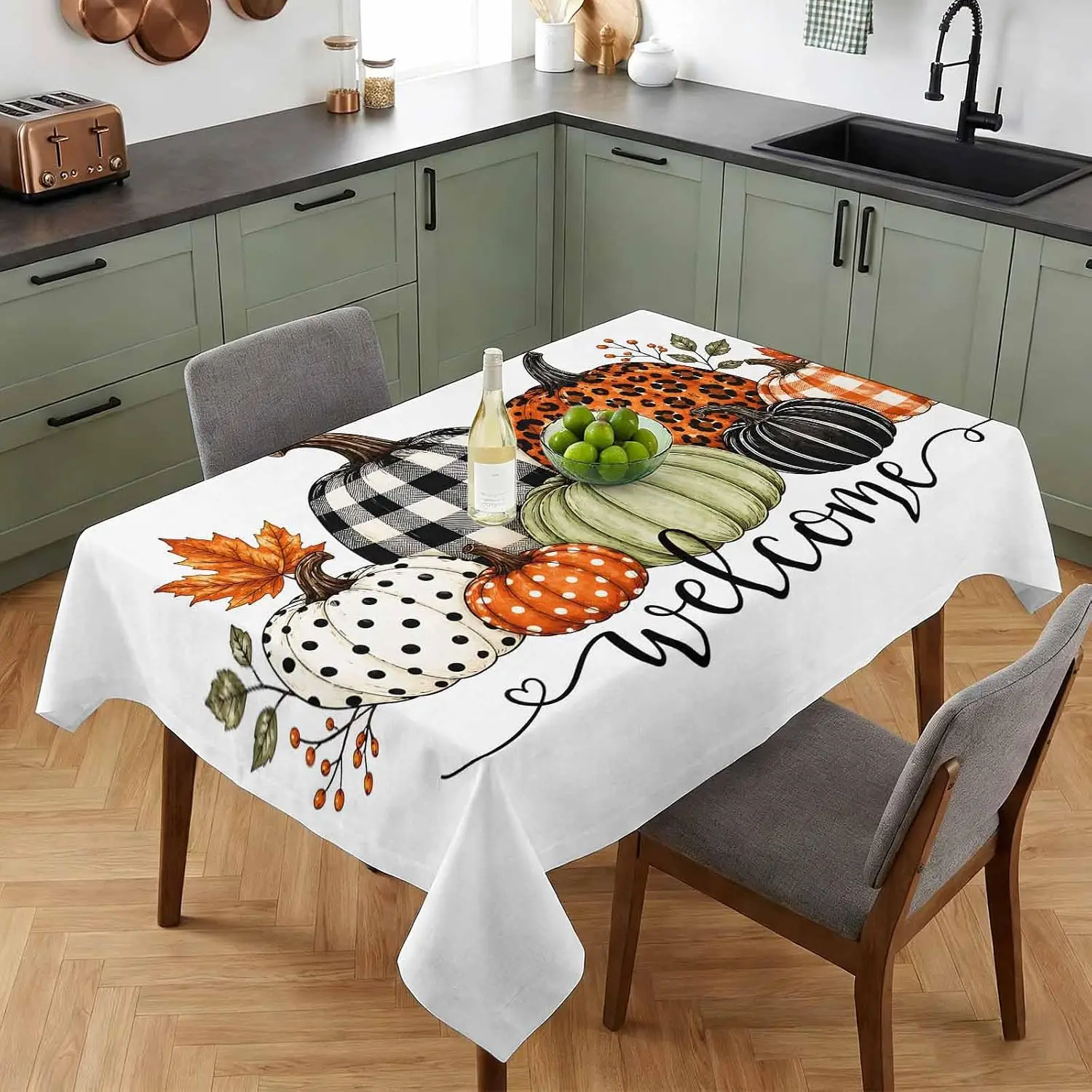 Fall Harvest Pumpkin Maple Leaf Rectangle Tablecloth for Table Decor Reusable Kitchen Dining Tablecloth Autumn Decorations
