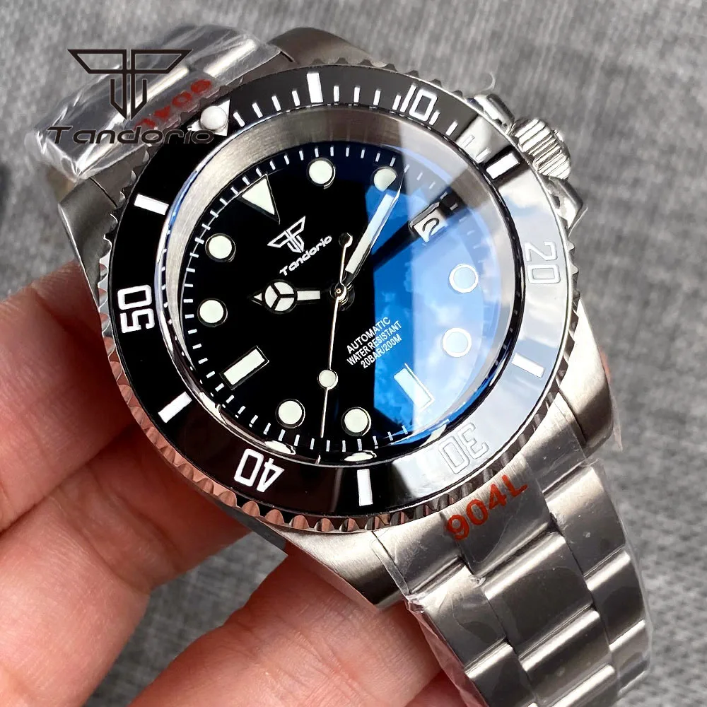 Tandorio Domed Sapphire Crystal 40mm 20Bar Stainless Steel Automatic Men\'s Dive Watch NH35A PT5000 Rotating Bezel Luminous