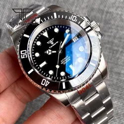 Tandorio-Reloj de buceo automático para hombre, cronógrafo de cristal de zafiro en forma de cúpula, acero inoxidable, 40mm, 20bar, NH35A, PT5000, bisel giratorio luminoso