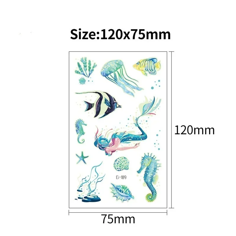 5 pçs tatuagem luminosa rosto cor temporária sereia dinossauro criança dos desenhos animados bonito tatuagem adesivo corpo tatuagem para crianças