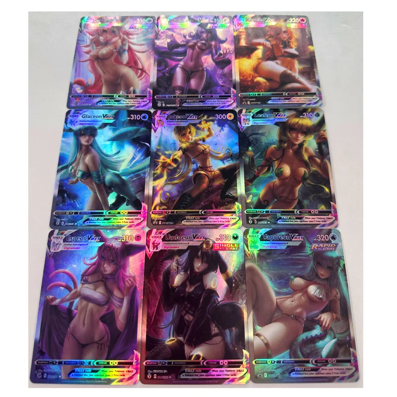 9 pz/set Anime Pokemon fai da te ACG Foil Stamping carte Glitter Laser Marnie Rosa giocattoli per ragazzi carte da collezione regalo di compleanno