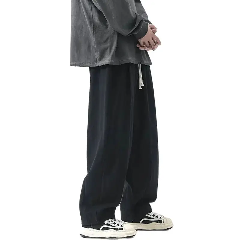 2024 Men\'s Casual Wied Leg Pants Oversize Cotton Trousers Solid Color Fashion Men Jogging Pants Korean Streetwear Vintage 5XL