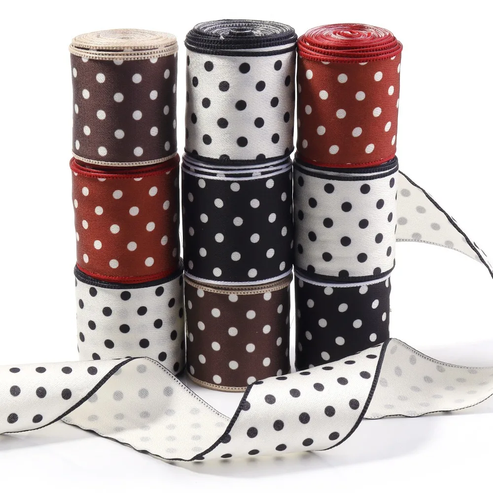 Decorative Polka Dot Printed Polka Dot Ribbons 3 Yards Polyester DIY Ribbons 40mm Width Decoration Ribbon DIY