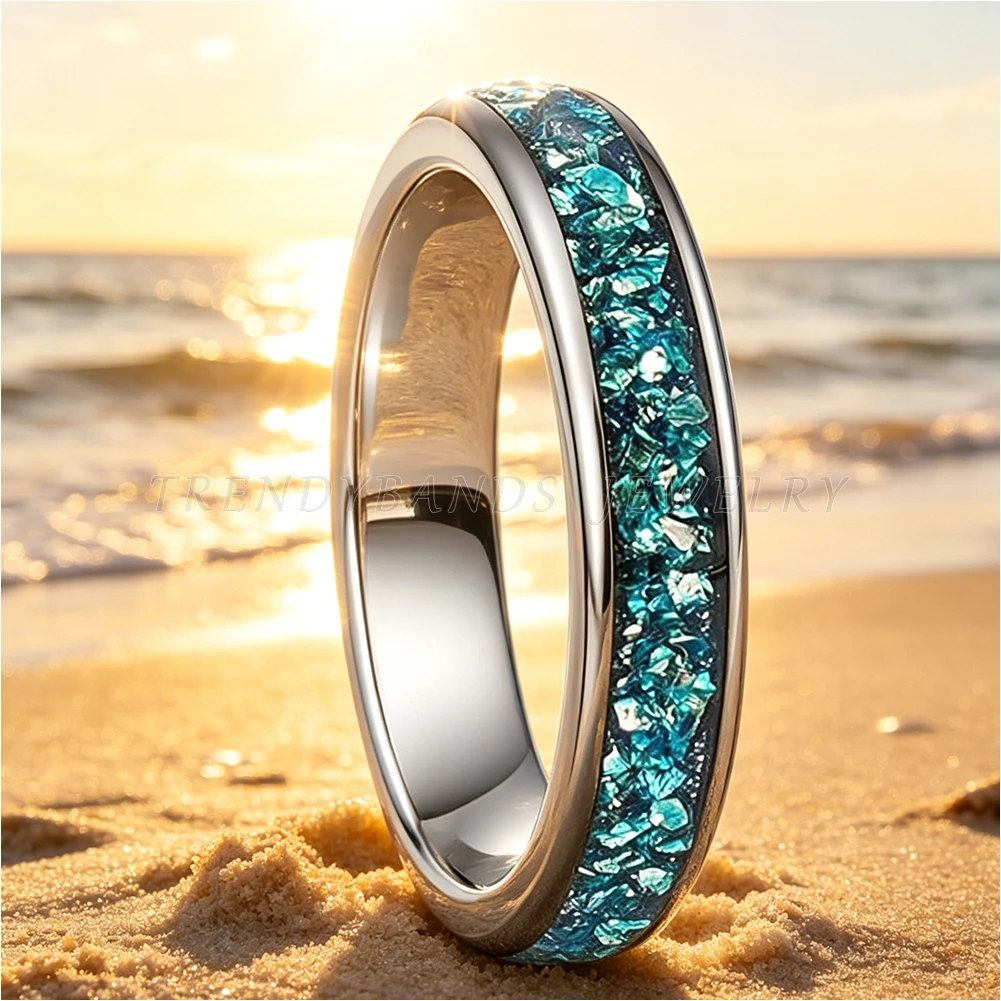 4mm Herren- und Damen-Ehering aus Wolframkarbid Verlobungsring mit Blauem Morganit-Einlage Komfortabler Sitz – Detail 3