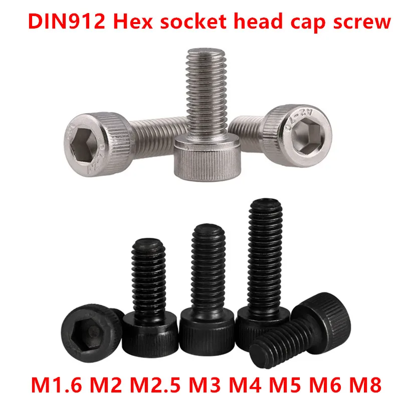 DIN912 Allen Socket Screw Bolts M1.6 M2 M2.5 M3 M4 M5 M6 M8 Stainless steel 304 Hex Socket Cap Head Screw,12.9 grade steel