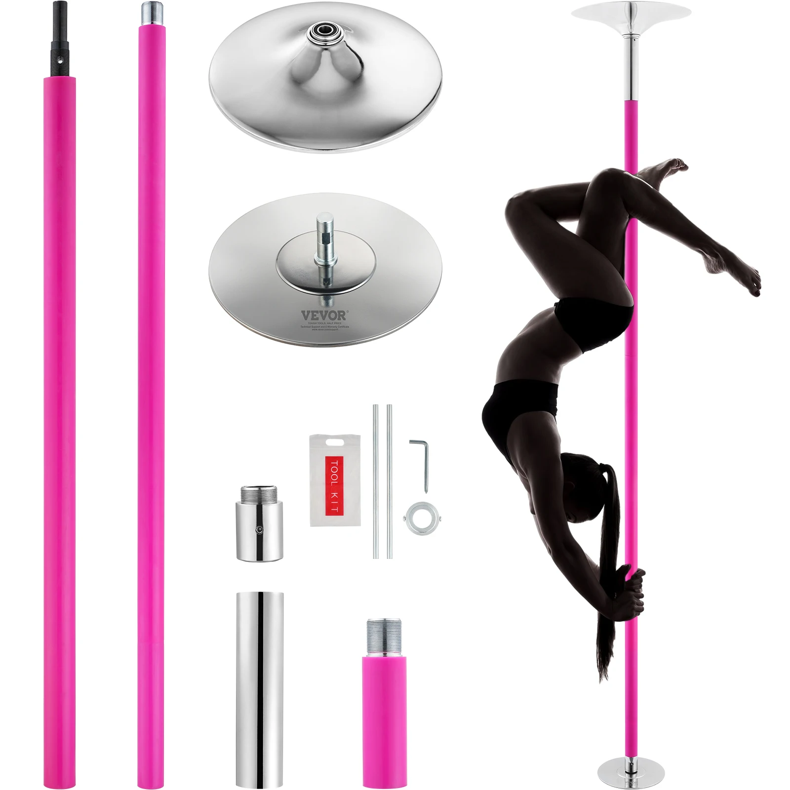 VEVOR Professional Dancing Pole Portable Removable Stainless Steel Adjustable Fitness Spinning Pole for Exercise Home Club Gym