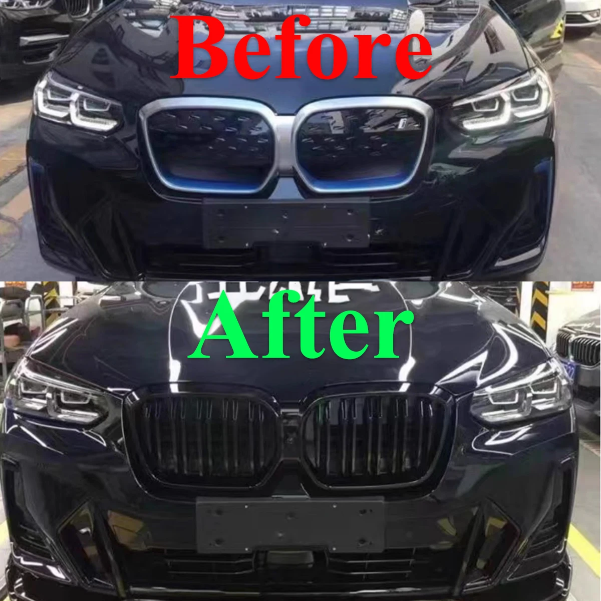 MAGICKIT For BMW iX3 G08i 2022-2023 LCI M Look Front Kidney Grille Gloss Black Dual Slats CAR Accessories Shiny Gloss Black