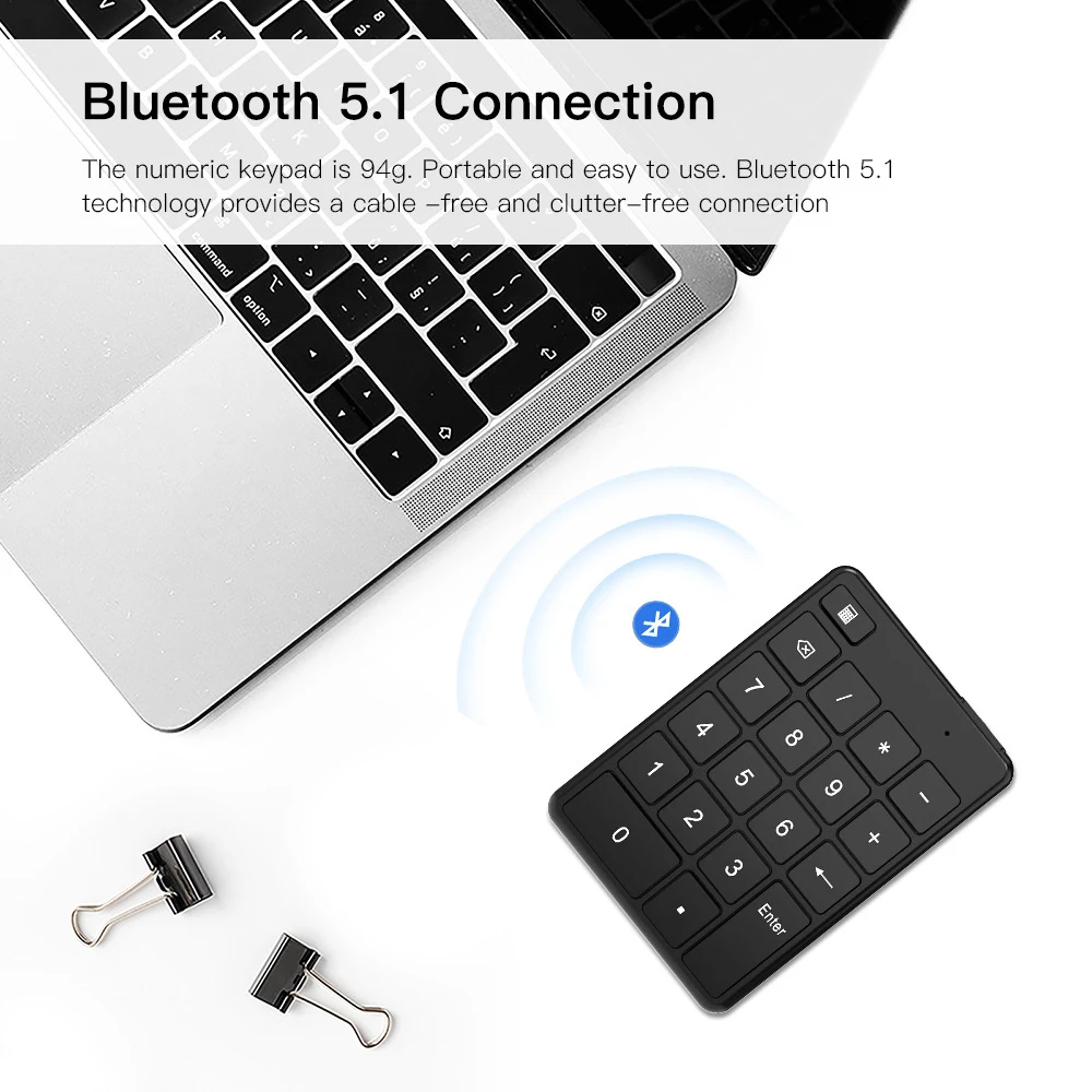 Keypad angka nirkabel Bluetooth Keyboard nomor Mini portabel 19 tombol Pad nomor eksternal untuk Laptop PC persediaan Akuntan