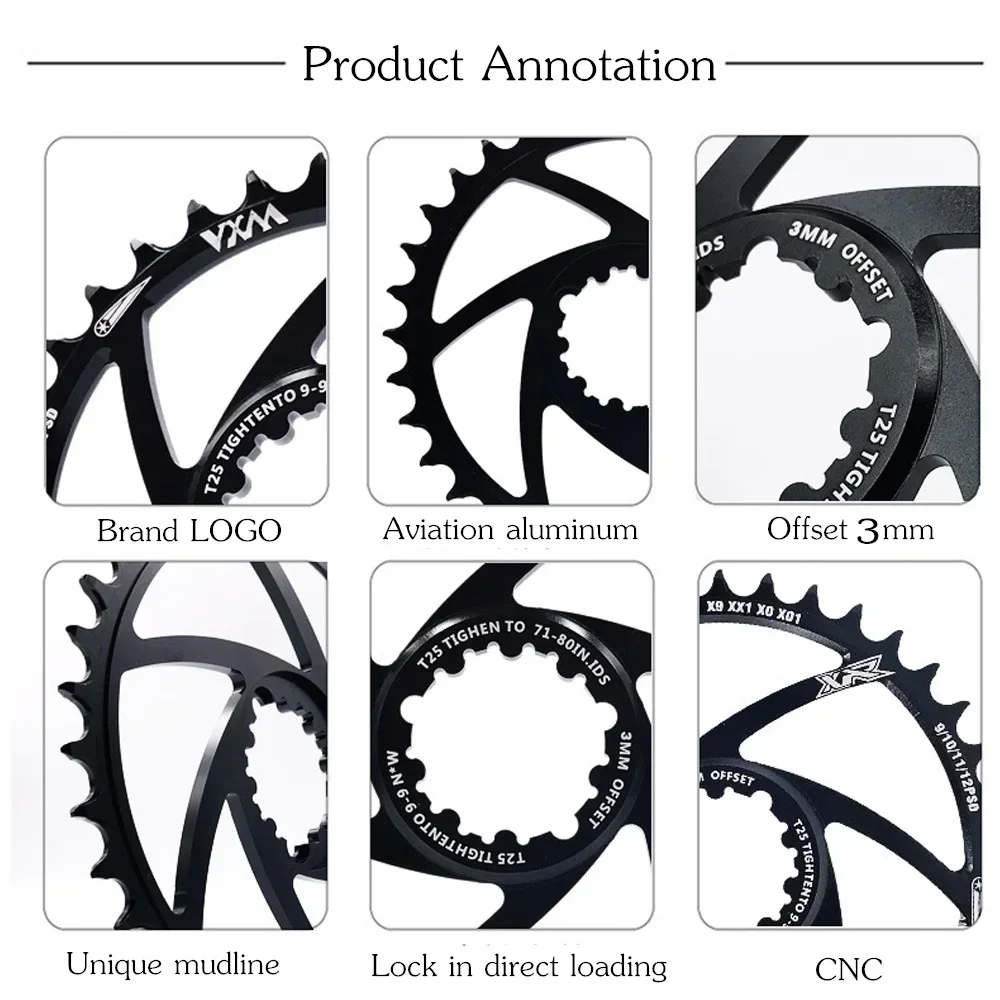 VXM 1/3/6mm Offset Bike MTB Mountain Bike Stars 30T/32T/34T/36T Crown Bicycle Chainring for XX1 XO1 X1 GX XO Crankset