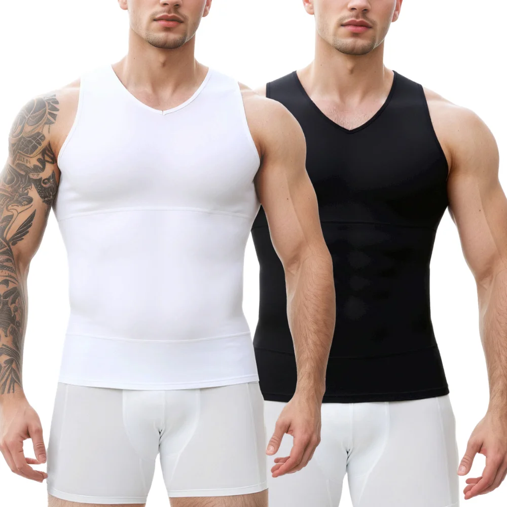 Men's V Neck Shapewear Compression Sleeveless Vest Breathable Slim Fit Undershirt for Running Fitness Daily Casual Summer Wear