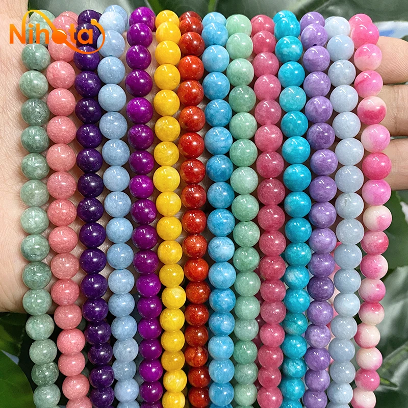 

Natural Stone Smooth Red Yellow Blue Chalcedony Round Loose Beads Diy Bracelet AccessoriesJewelry Making 15" Strand 6/8/10/12mm