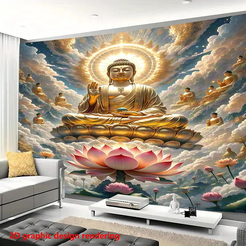 Buddha Meditation Lotus Flower Spiritual Enlightenment Wall Art Tapestry for Living Room Decor