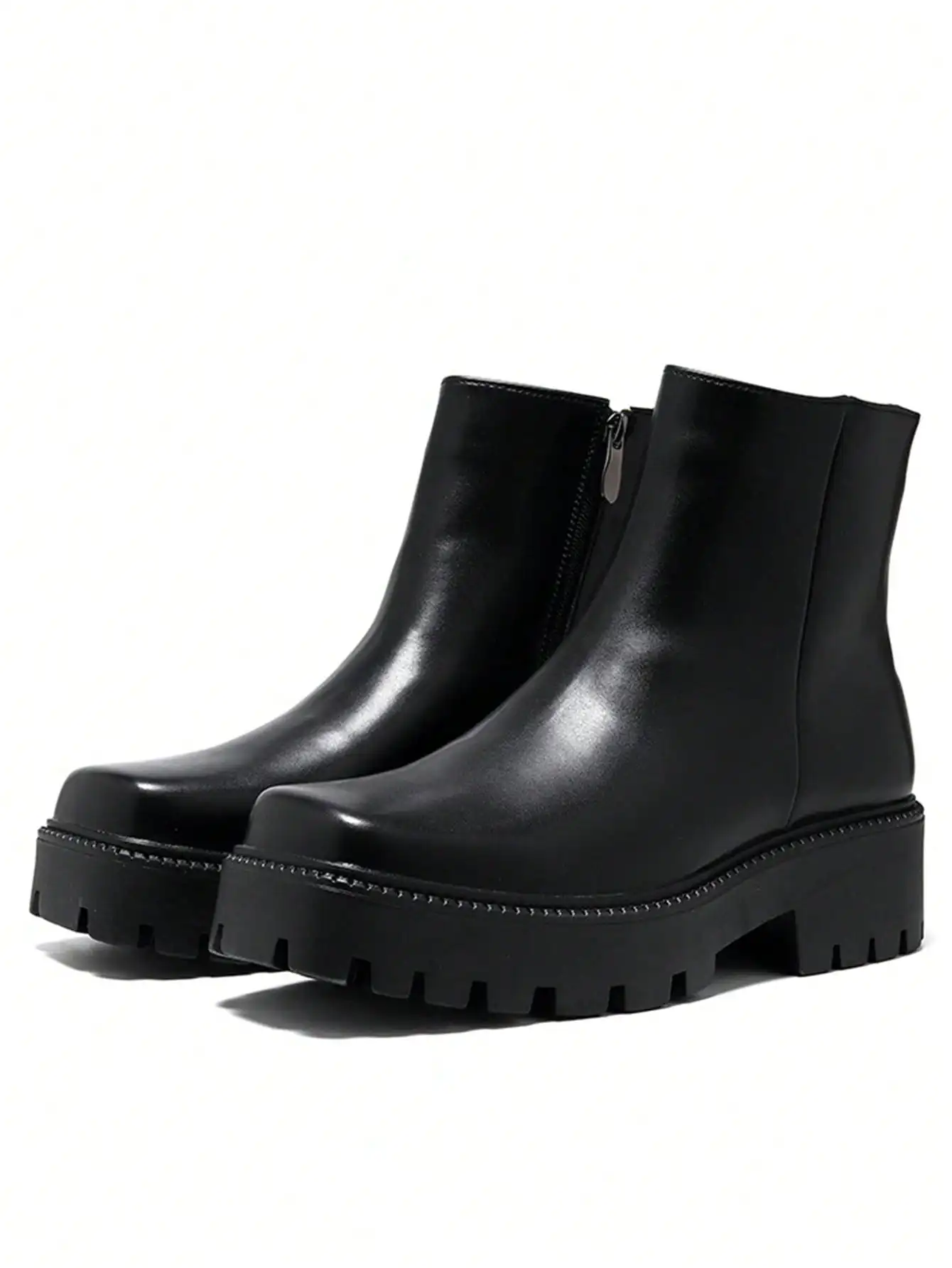 Men's Square-Toe Thick-Soled Chelsea Boots with Side Zipper