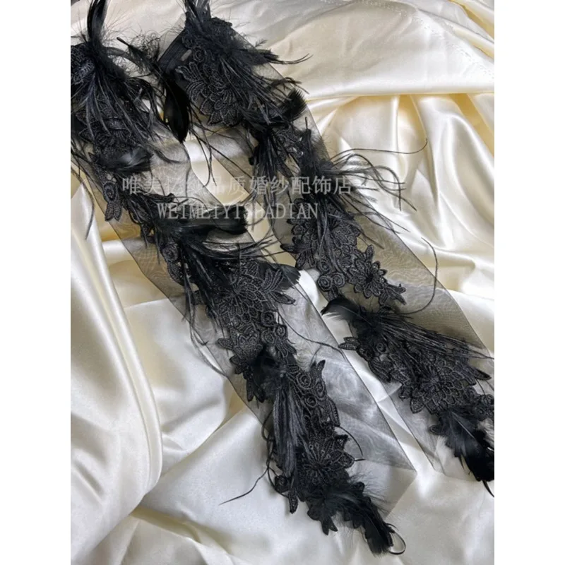 New fashion black mesh feather super fairy gloves long hook finger bridal dress shape retro photography