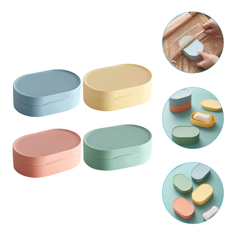 4Pcs Travel Soap Box Hollow Design Drainable Bar Soap Case Container Holders for Bathroom Kitchen Shower Saver