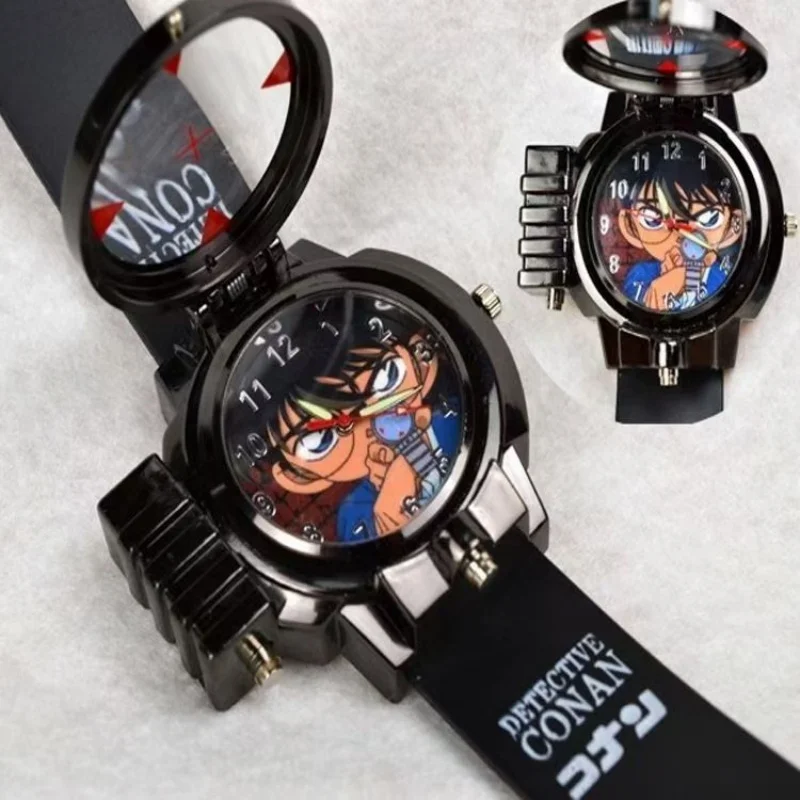 

Kawaii Anime Quartz Watches Detective Conan Action Figure Can Launch Led Light Tag Cosplay Detective Watch Cartoon Kids Toy Gift