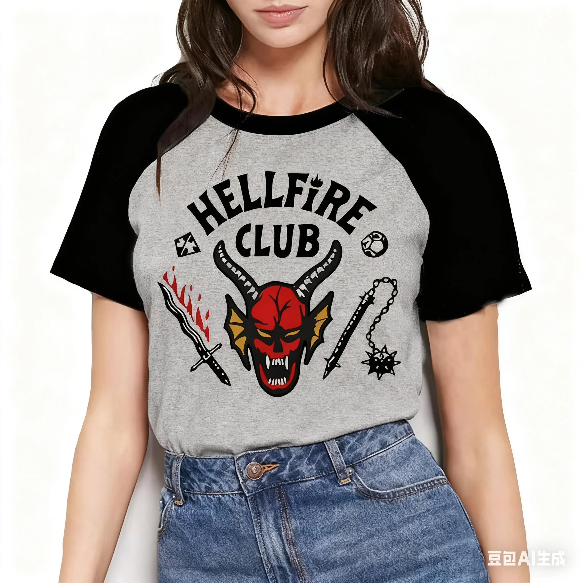 2026 الرجال النساء H-Hellfire C-Club نمط البرية الشيطان نمط عادية كم قصير نفس القمم مثل المسلسلات التلفزيونية الأمريكية تي شيرت