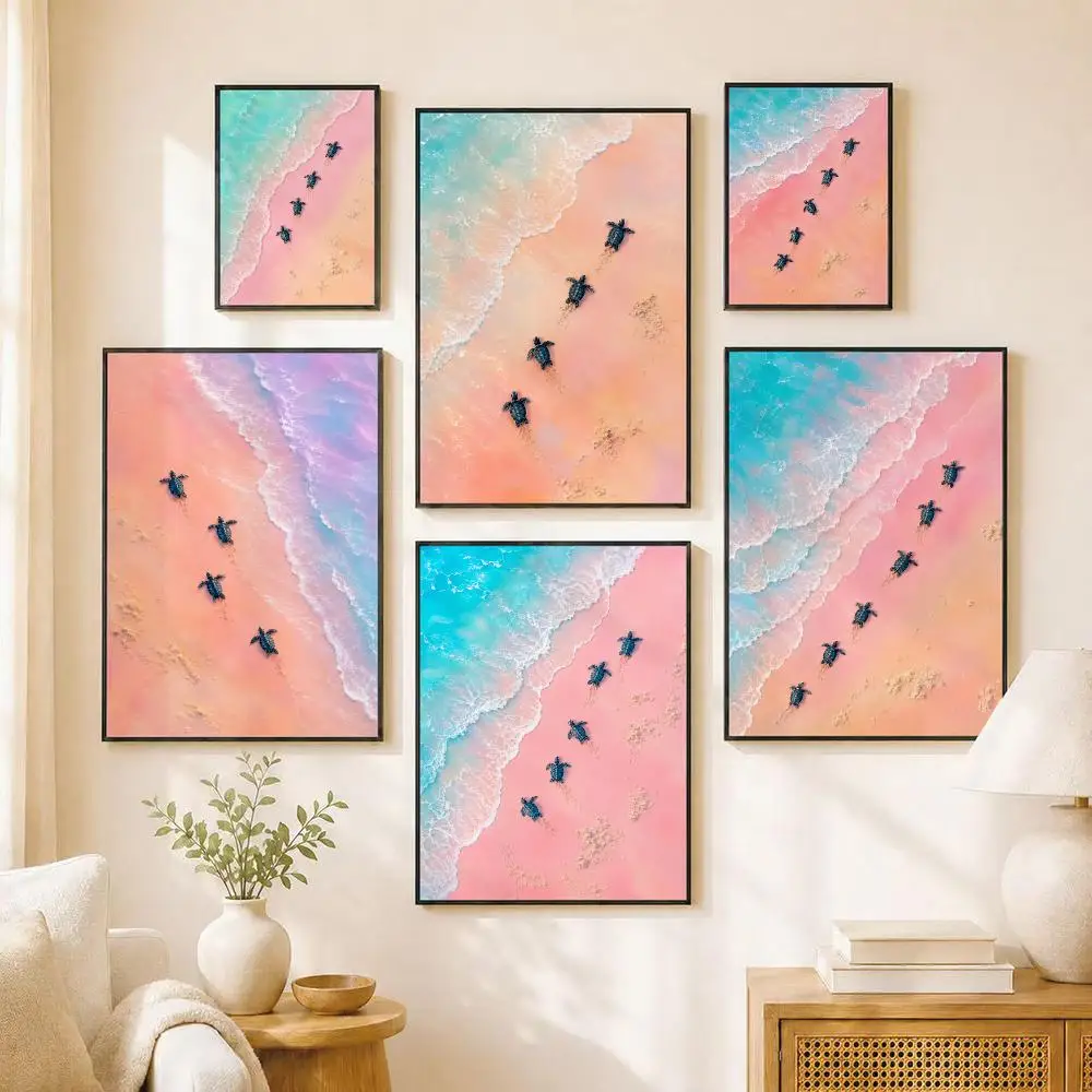 Beach sea turtles cute Poster Water Proof Paper Print Room Decor Stickers Art Wall Decor Living Room