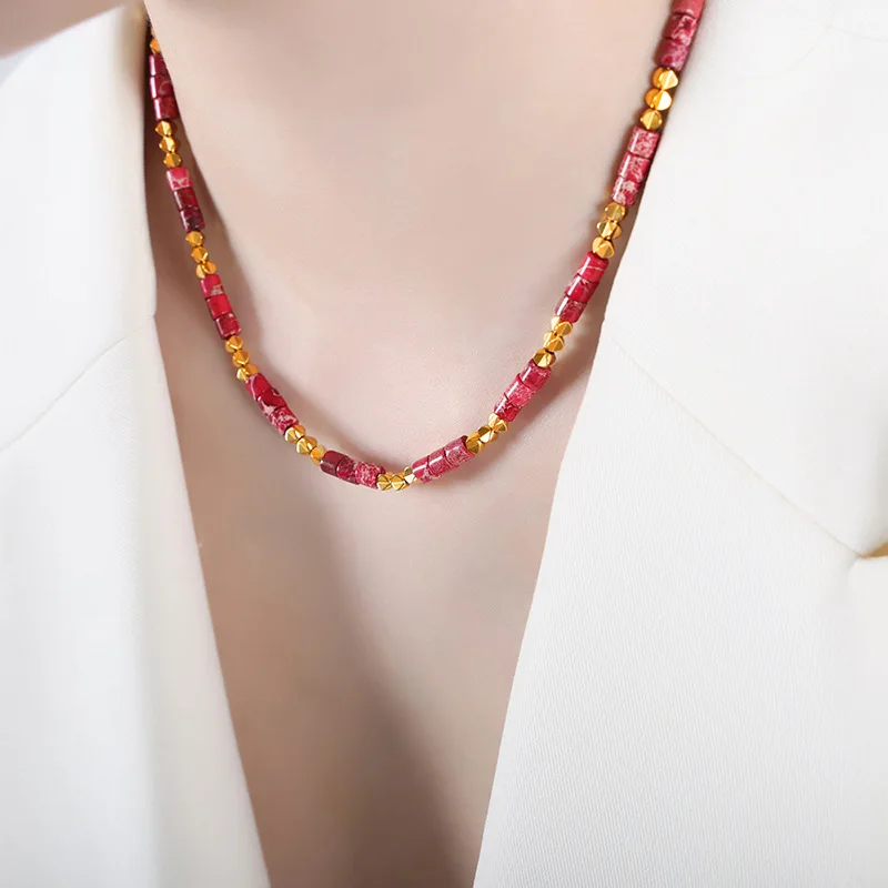 Frauen Halskette Unregelmäßige Kristall Natur Steine Edelstahl Bunte Kette Mode Charme Täglichen Schmuck Großhandel – Detail 2
