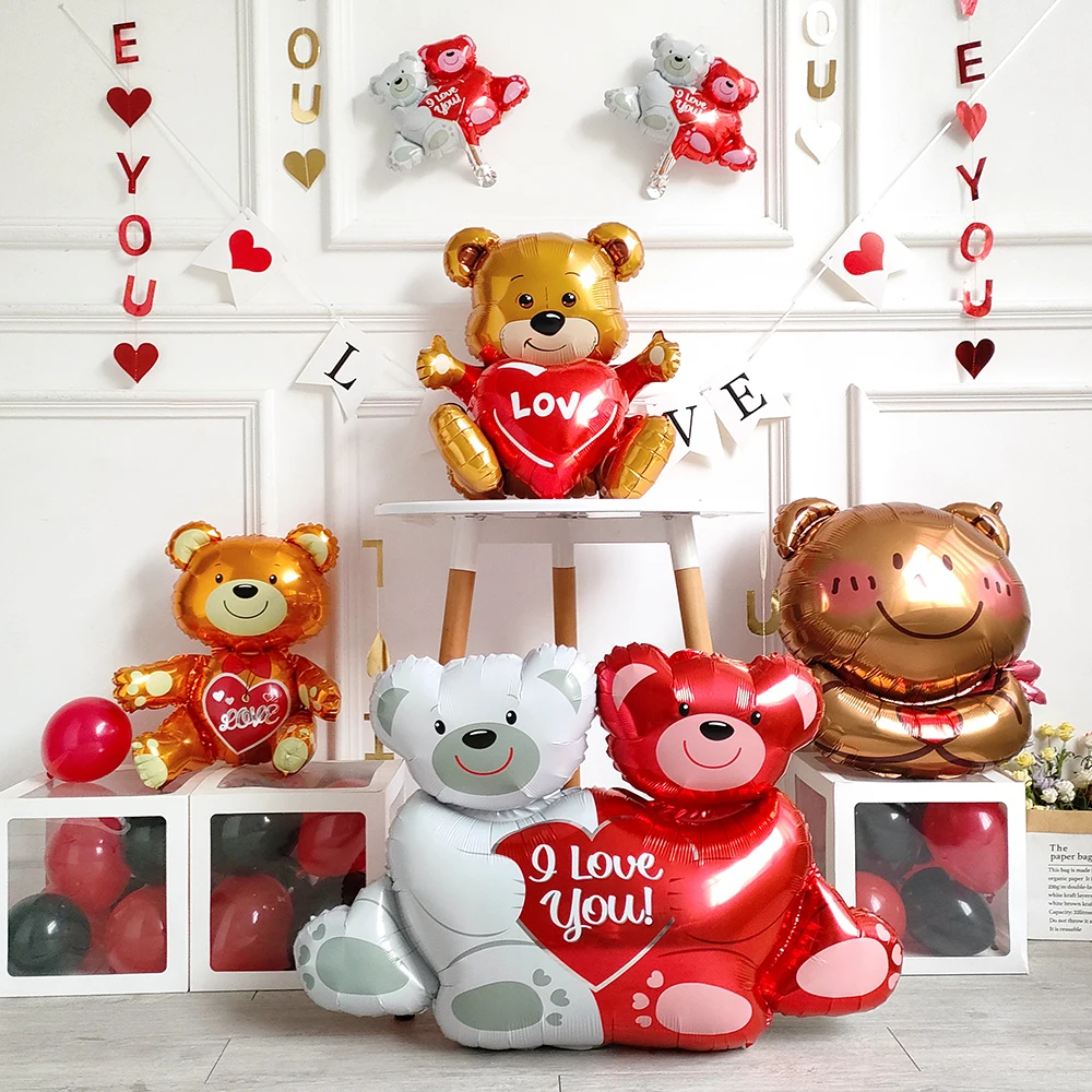 Letter Love Red Heart Bear Glasses Foil Balloon Valentine's Day Wedding Bride Anniversary Helium Ball Birthday Baby Shower Decor