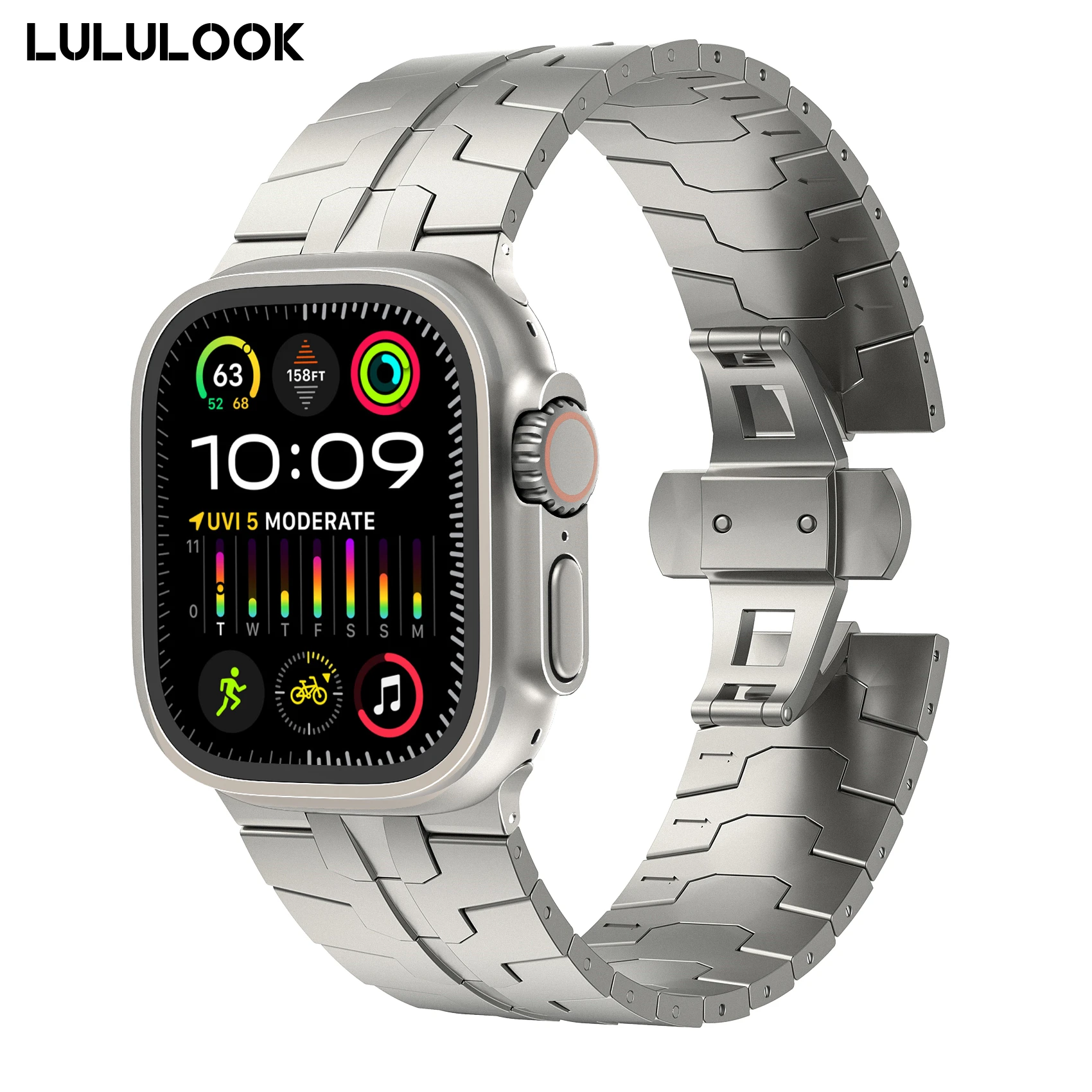 

LULULOOK титановый ремешок для часов Apple Watch Ultra 2/Ultra 1, титановый ремешок 49 мм для iWatch Ultra титановый цвет