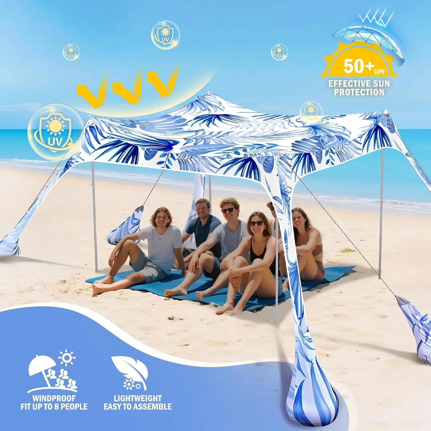 10x10 FT Beach Tent Sun Shelter - UPF 50+ UV Protection, Easy Setup, Portable Canopy for Family