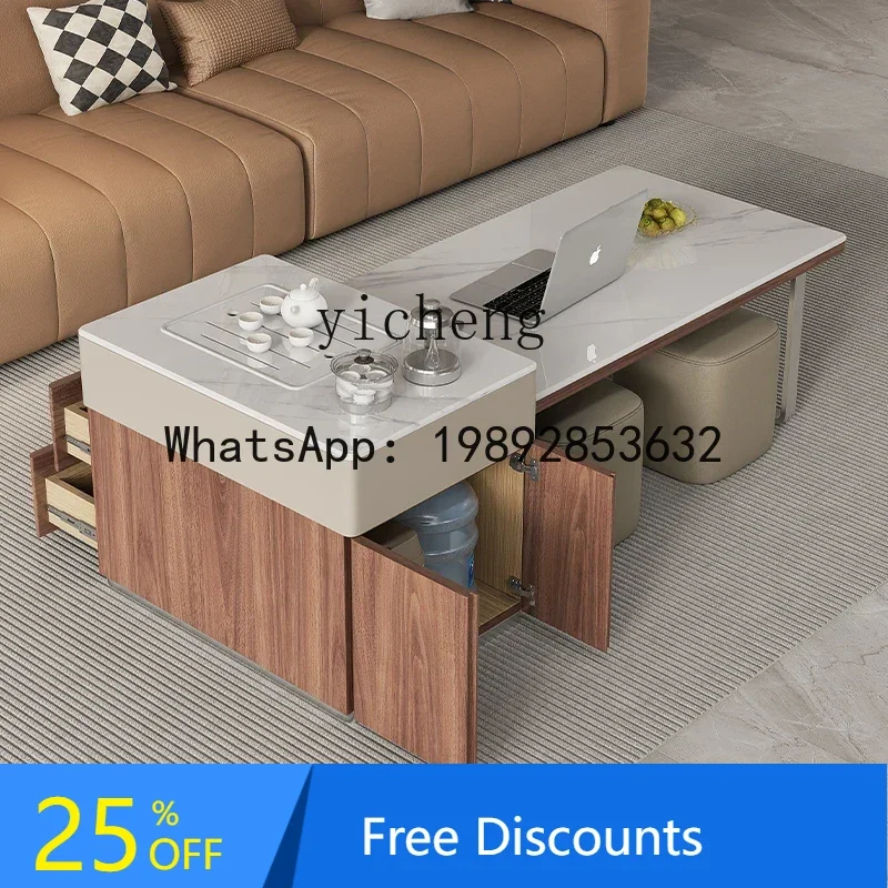 natural marble functional telescopic coffee table living room home high-end tea integrated coffee table