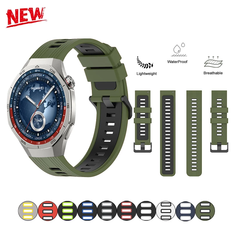Силиконовый ремешок 22 мм для Huawei Watch GT5 pro 46MM/GT4 46MM/3 Pro/Gt3 46 мм, браслет, двухцветный ремешок для часов GT5 pro 46MM