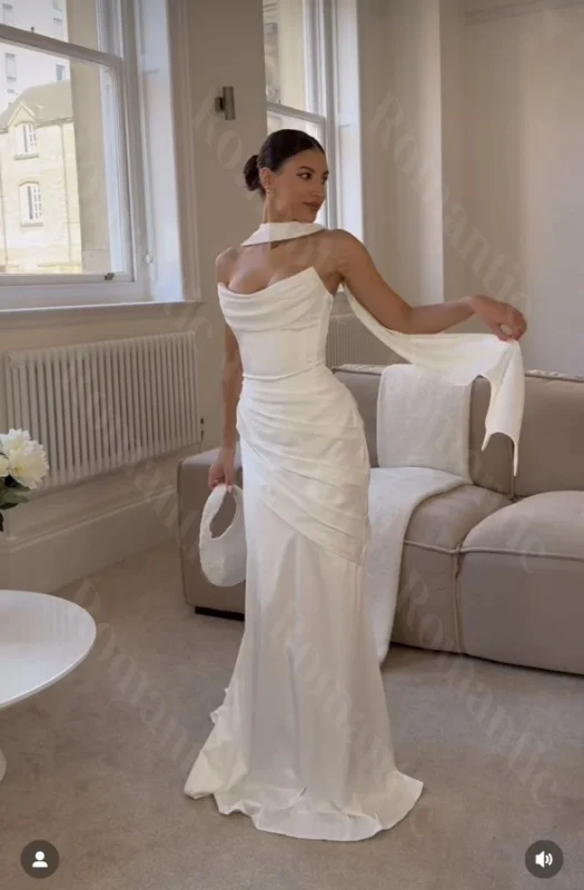 فستان زفاف رومانسي حورية البحر مخصص على شكل قلب من الساتان بدون أكتاف بدون ظهر 2025 فستان عروس بدون ظهر Vestido De Noiva