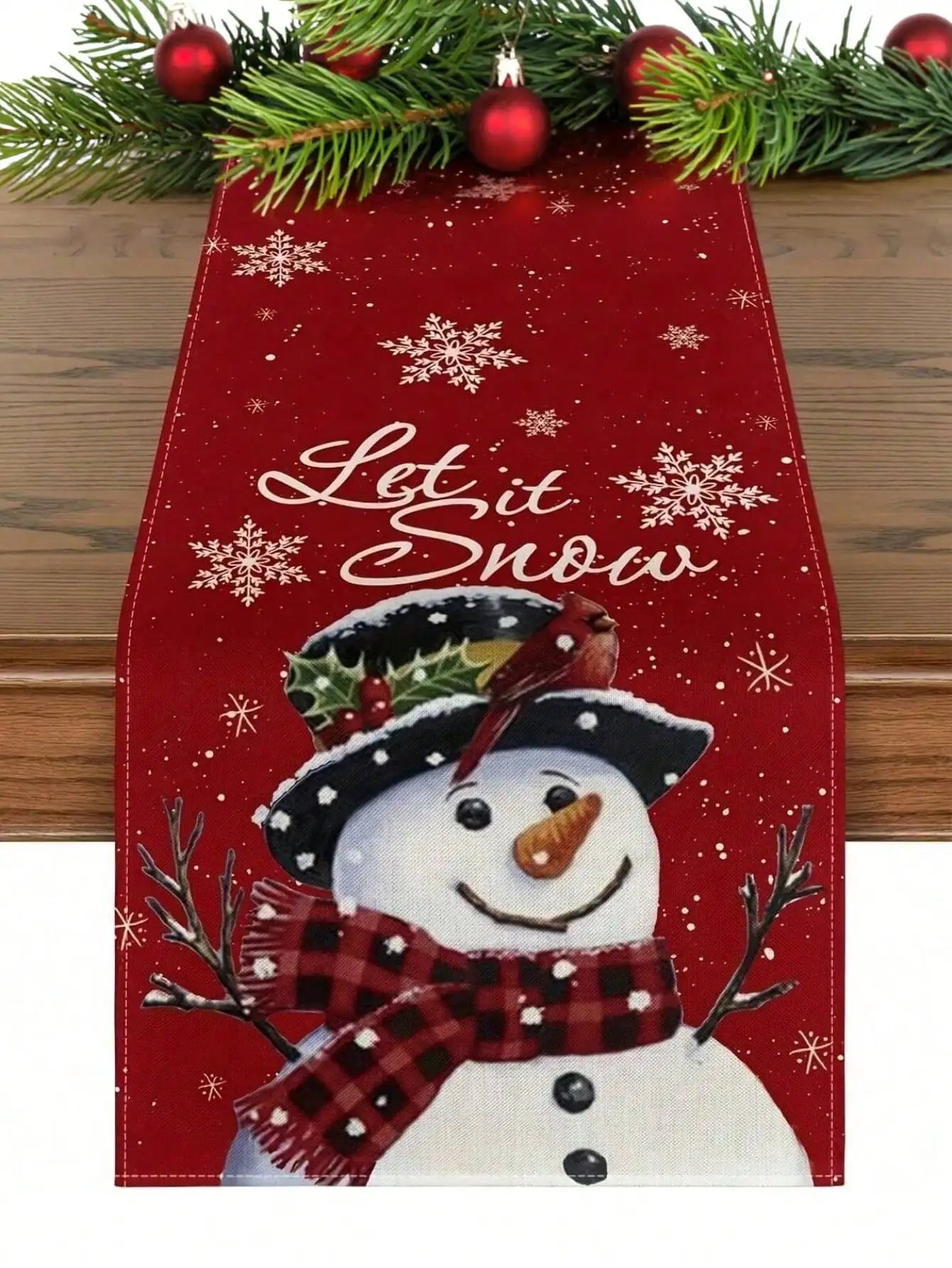 1pc, Linen Table Runner, Valentine'S Day Table Runner, Valentine'S Day Tree Snowman Pattern Table Cover, Valentine'S Day Atmospheric Table Runner, Holiday Desktop Decoration Fabric Table Runner, Home Decoration, Valentine'S Day Decor, Gift