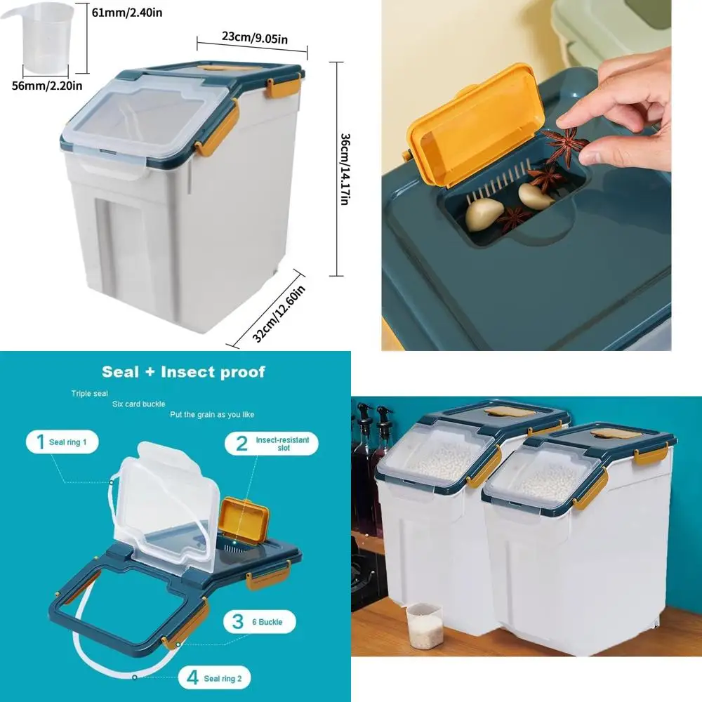 

4-Pack 25lb Airtight Rice Containers with Wheels, Measuring Tools, Ideal for Dry Foods Storage