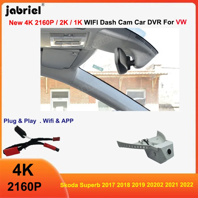 

Jabriel 4K 2160P Wifi Car Automobiles, Parts & Accessories For Skoda Superb 2018 2019 20202 2021 4K 2160P Front and Rear Cam