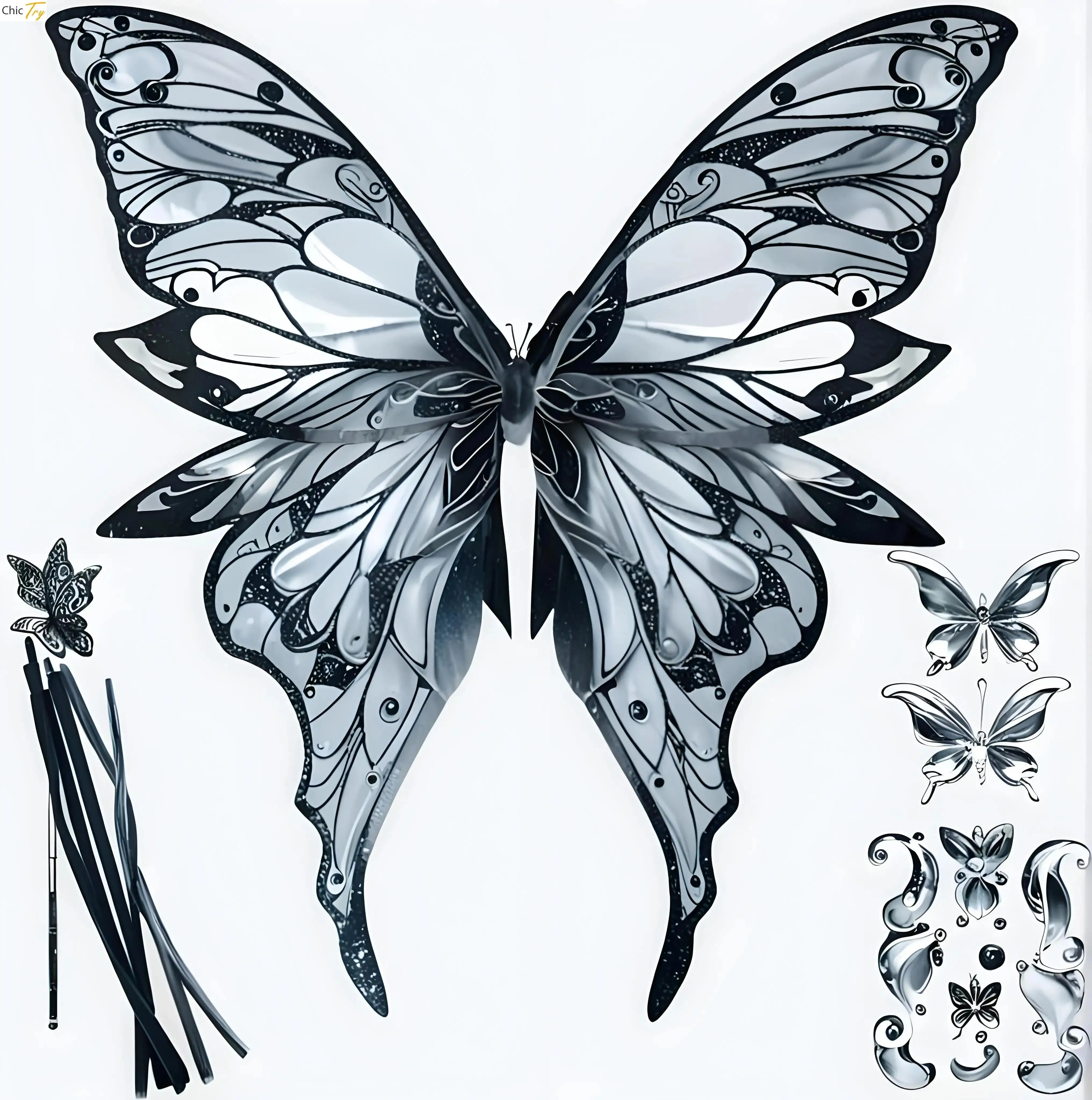 

Women Girls Butterfly Fairy Elf Wings with Star Wand And Stickers for Halloween Cosplay Costume Birthday Christmas Photography