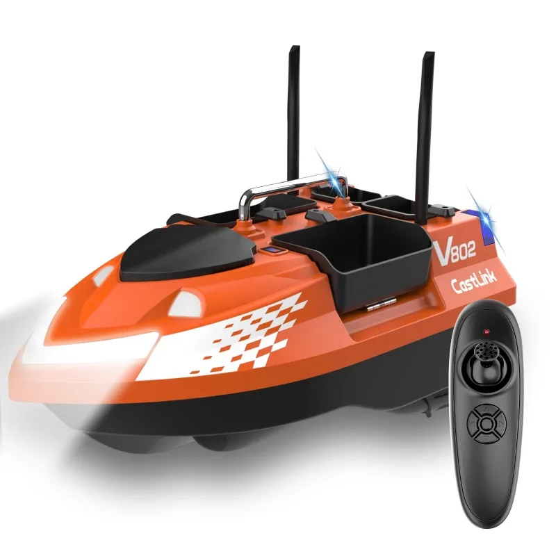 

Dual Antenna Lake Boat Fishing Bait Boat with Fish Finder Remote Control 4 Bait Boxes 2 Colors Lighting Signal Hook Attachment