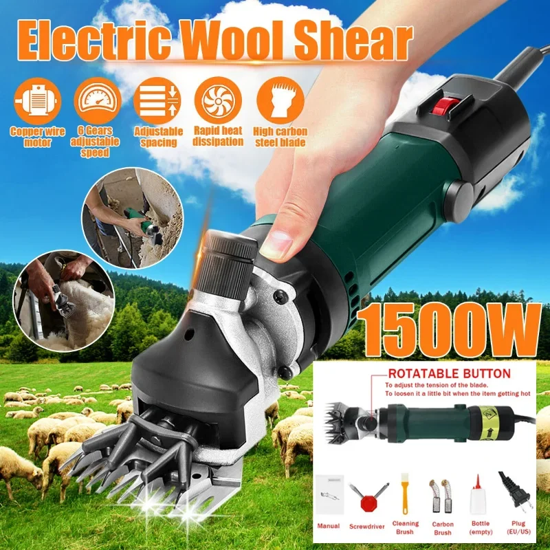 1500W 6 Speeds Sheep Shears Professional Heavy Duty Electric Shearing Clippers, for Shaving Fur Wool in Sheep