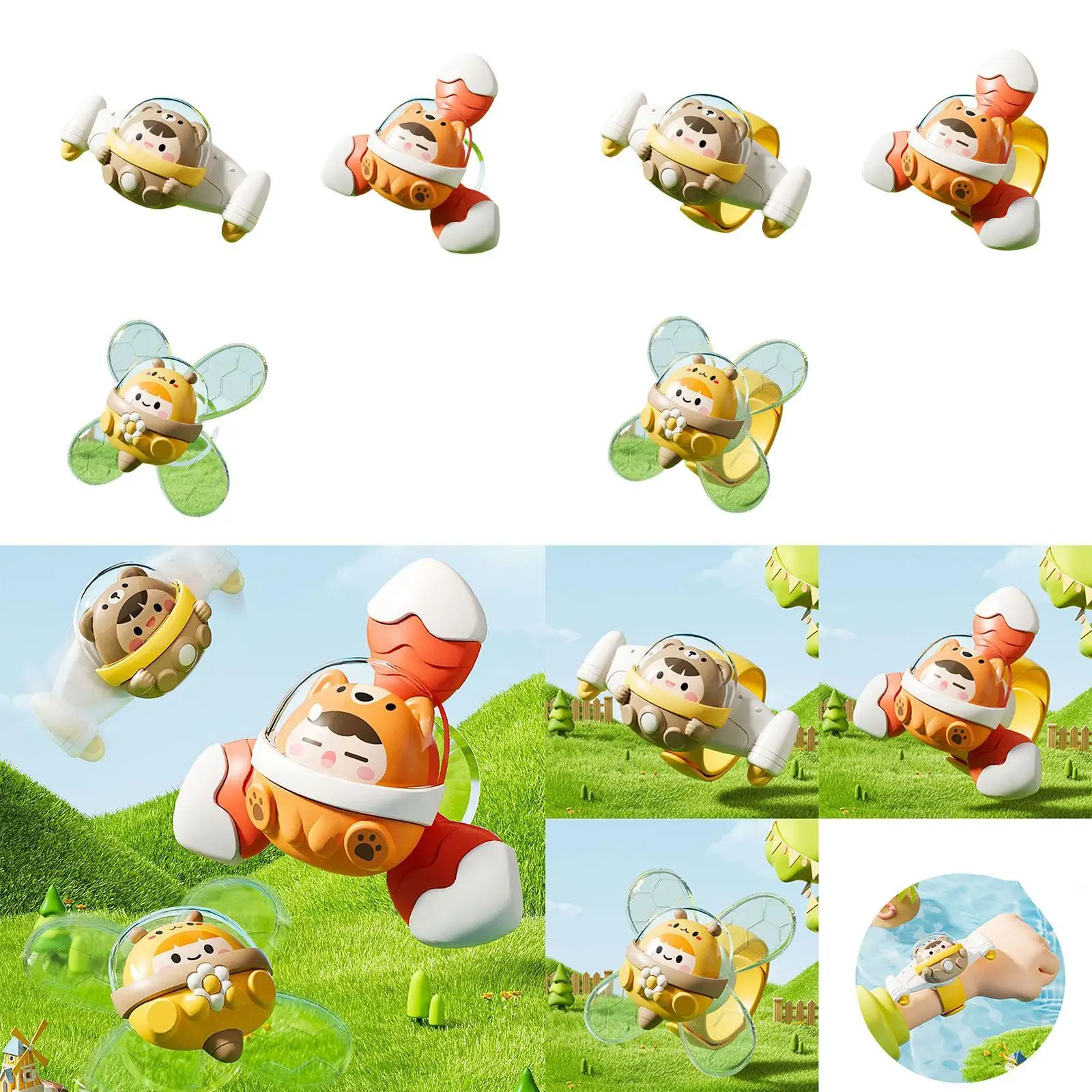 3 Pieces Suction Cup Rotating Toys Window Rotating Top Baby Toy for Bathtubs